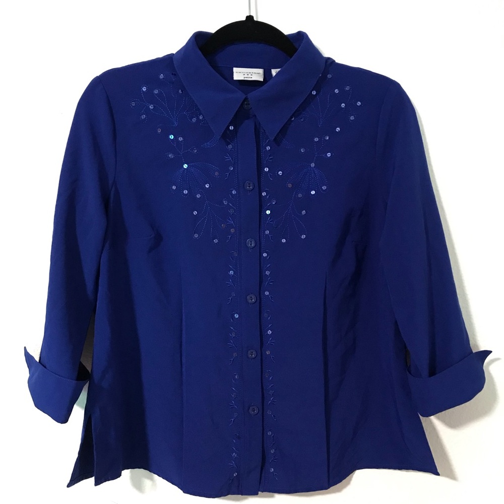 Covington Royal Blue Embellished Button-Down Shirt